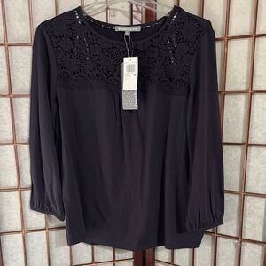 Daniel Rainn Black Lace Detail Blouse PTP 21.5 inches